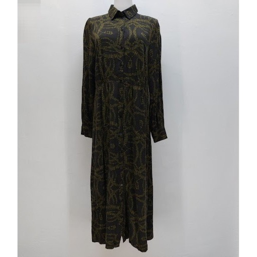 Richard‎ Allen x H&M Shirt Dress Women's Size 4 Grey Green Snake Print Maxi Mod